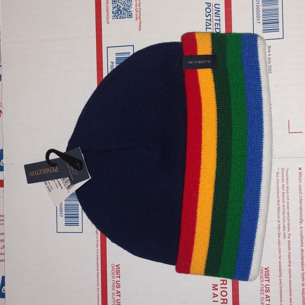 Pendleton Crater Lake Striped National Park Cuffed Beanie Blue Yellow Orange NWT